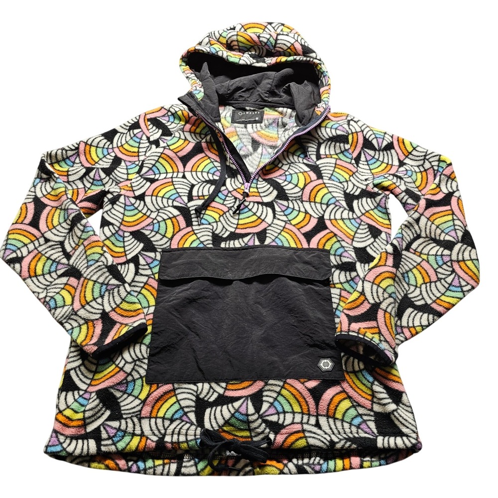 Empyre Rainbow Abstract Fleece Hoodie Mens M Multicolor Streetwear Pullover 4781